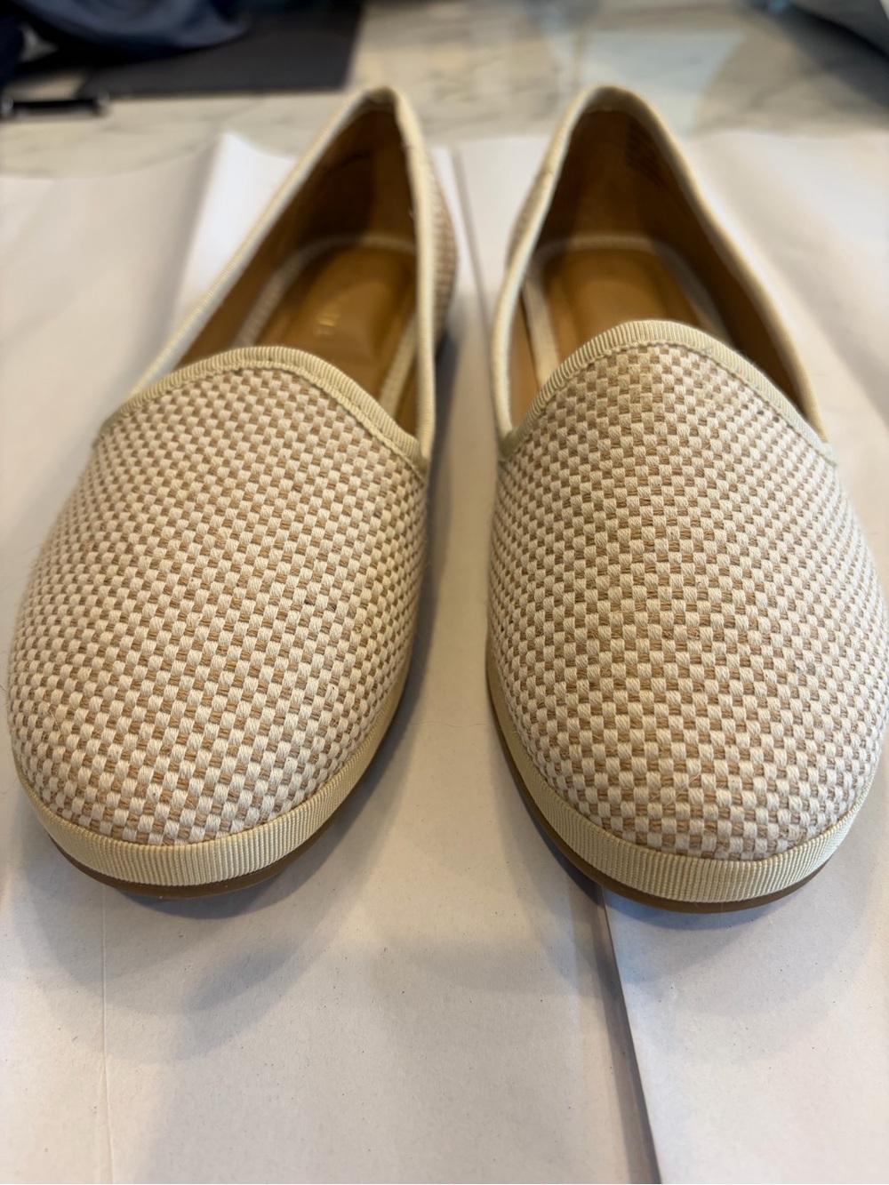 Kelly & Katie Cream Woven Slip-On Loafers